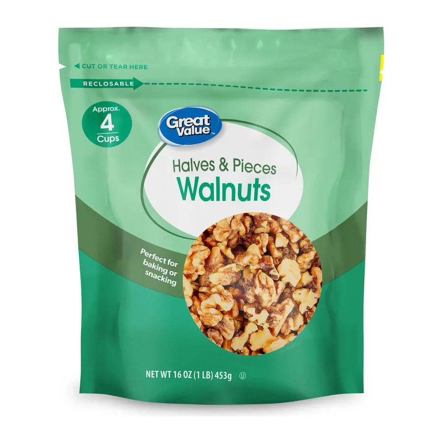 Great Value Walnut Halves & Pieces, front of pack