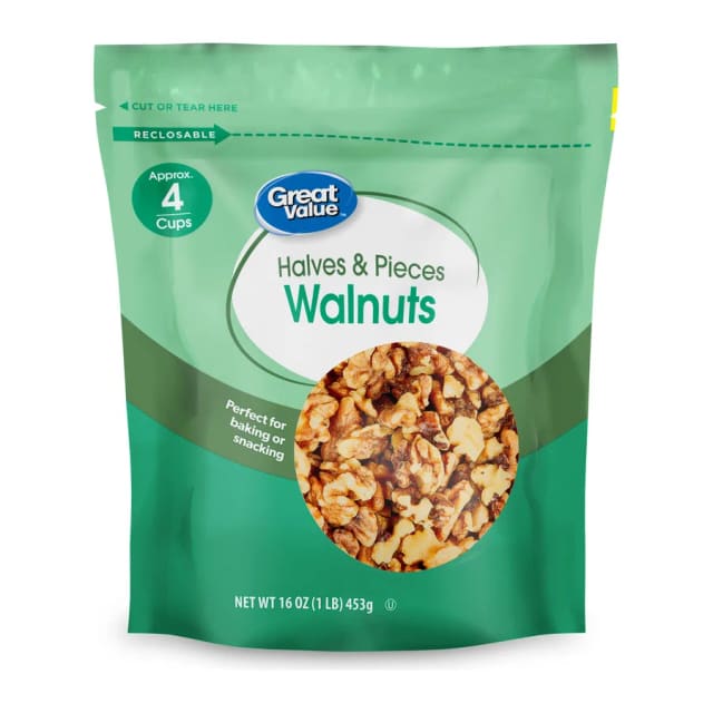 Great Value Walnut Halves & Pieces, front of pack