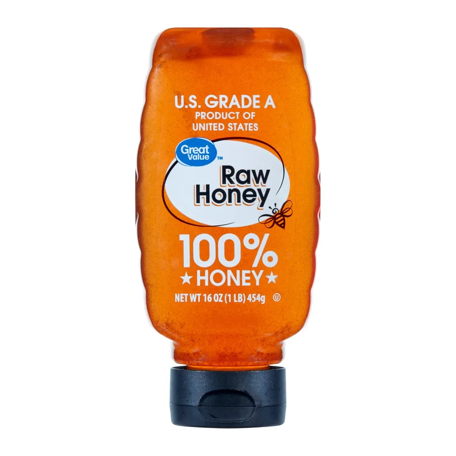 Great Value Clover raw honey, front of pack