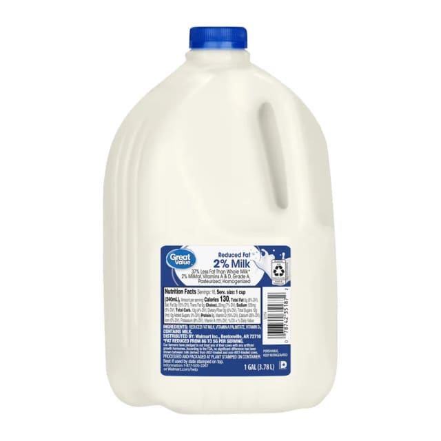 Great Value 2% Milk, front of pack
