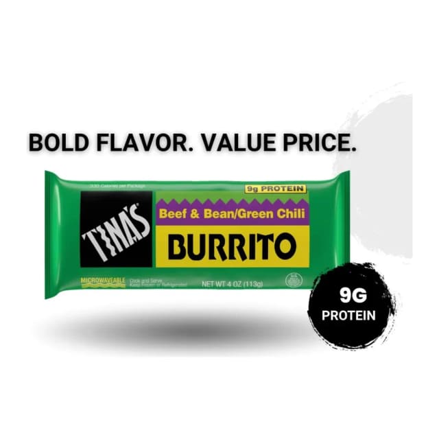 Tina's Beef & Bean / Green Chili Burrito, front of pack