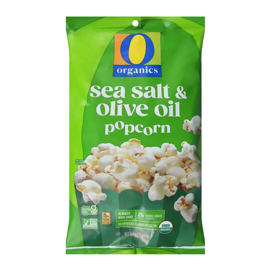 O Organics Organic Sea Salt & Olive Oil Popcorn, front of pack