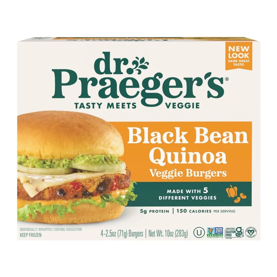 Dr. Praeger's Black Bean Quinoa Veggie Burgers, front of pack