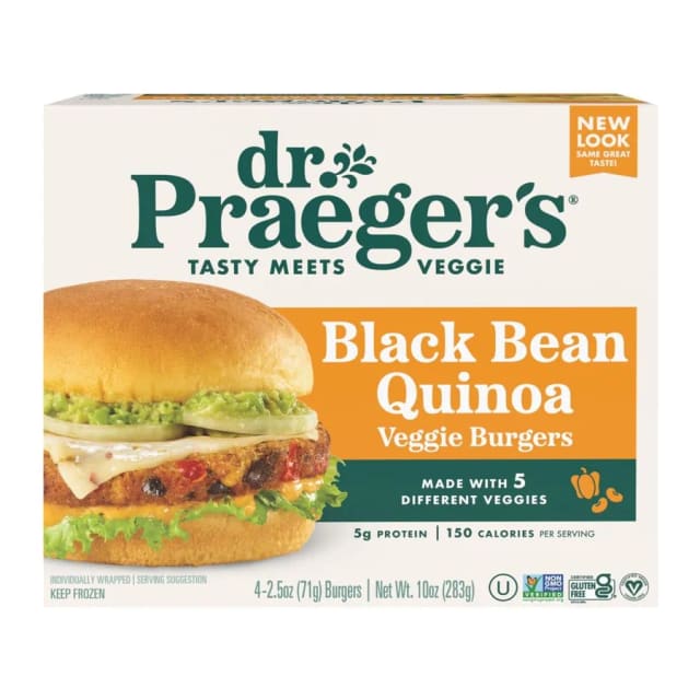 Dr. Praeger's Black Bean Quinoa Veggie Burgers, front of pack