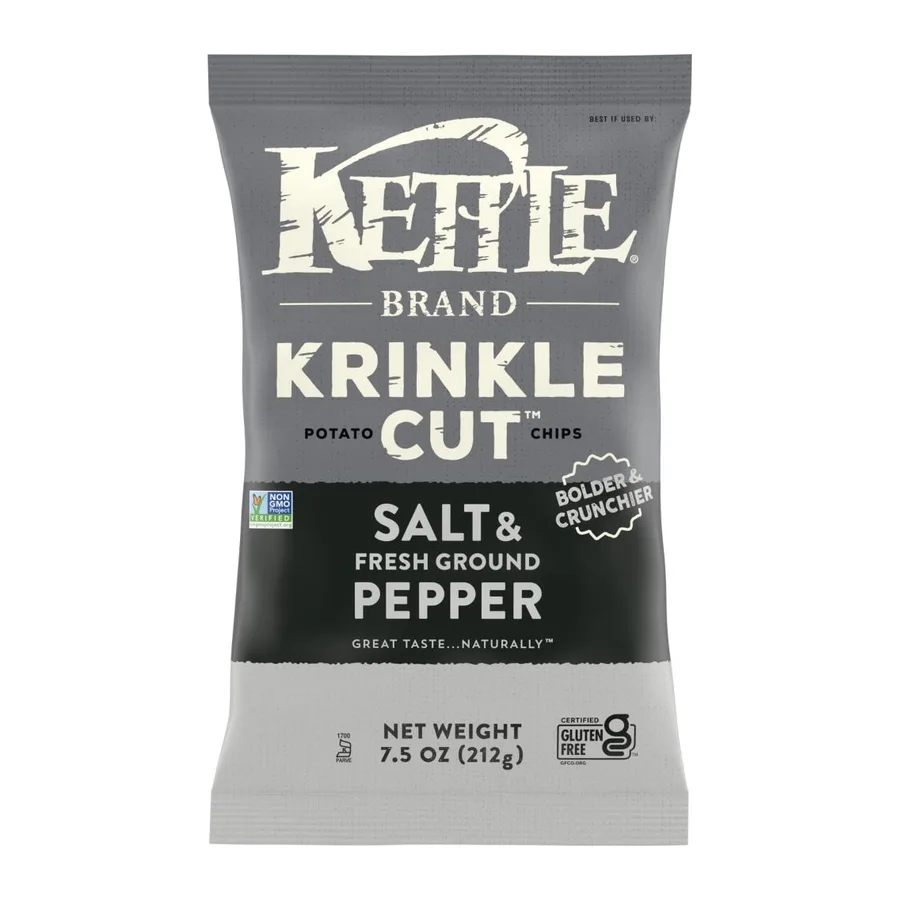 Kettle Foods Potato Chips Krinkle Cut Salt & Fresh Ground Pepper, front of pack