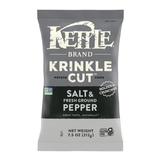 Kettle Foods Potato Chips Krinkle Cut Salt & Fresh Ground Pepper, front of pack