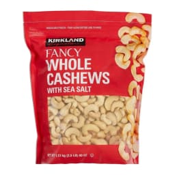 Kirkland Signature Fancy Whole Cashews with Sea Salt, front of pack