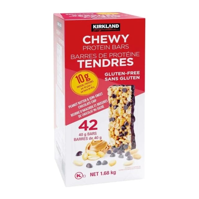 Kirkland Signature Chewy Protein Bars Peanut Butter & Semisweet Chocolate Chip, front of pack