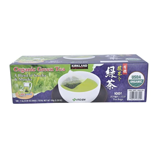Kirkland Signature Organic Green Tea, front of pack