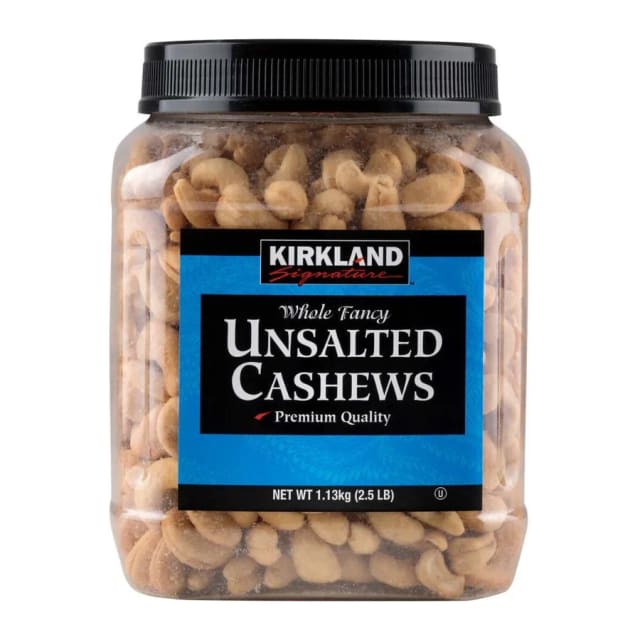 Kirkland Signature Whole fancy unsalted cashews, front of pack