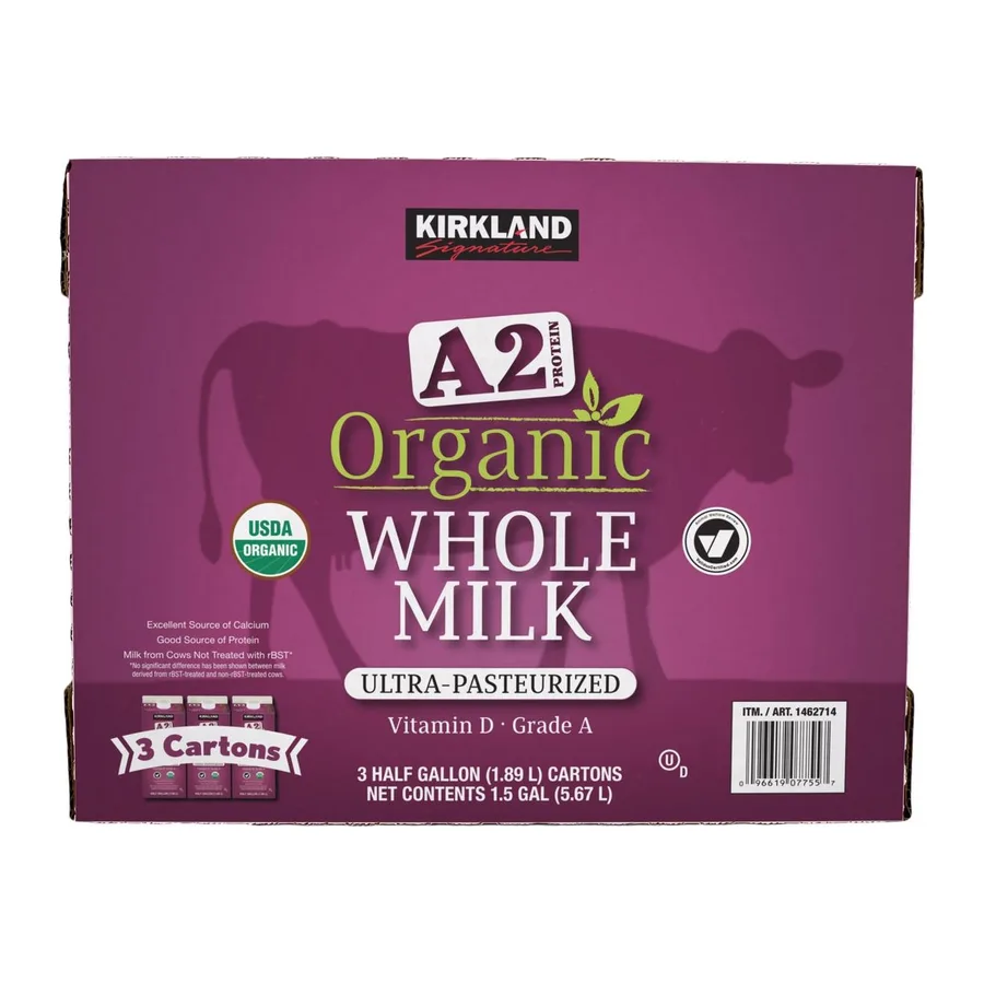 Kirkland Signature A2 Protein Organic Whole Milk, front of pack