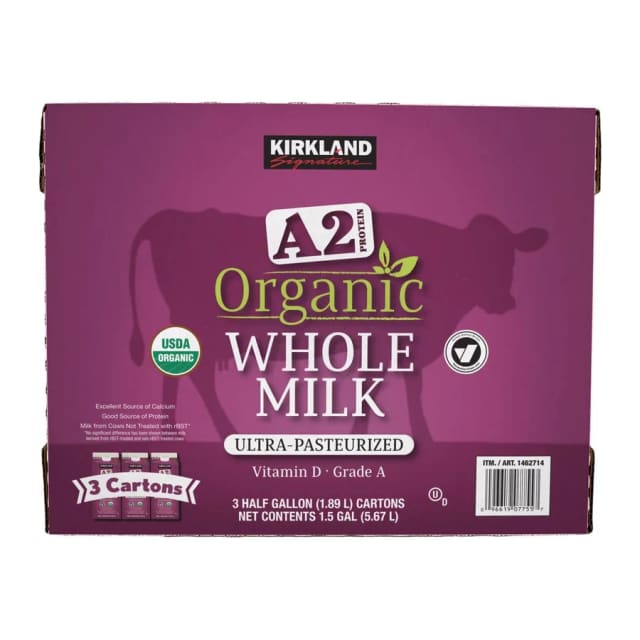 Kirkland Signature A2 Protein Organic Whole Milk, front of pack