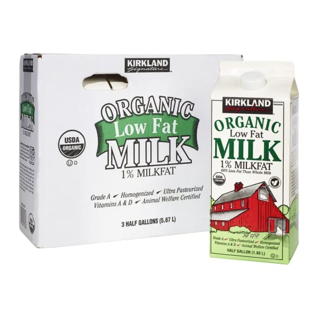 Kirkland Signature Organic Low Fat Milk, front of pack