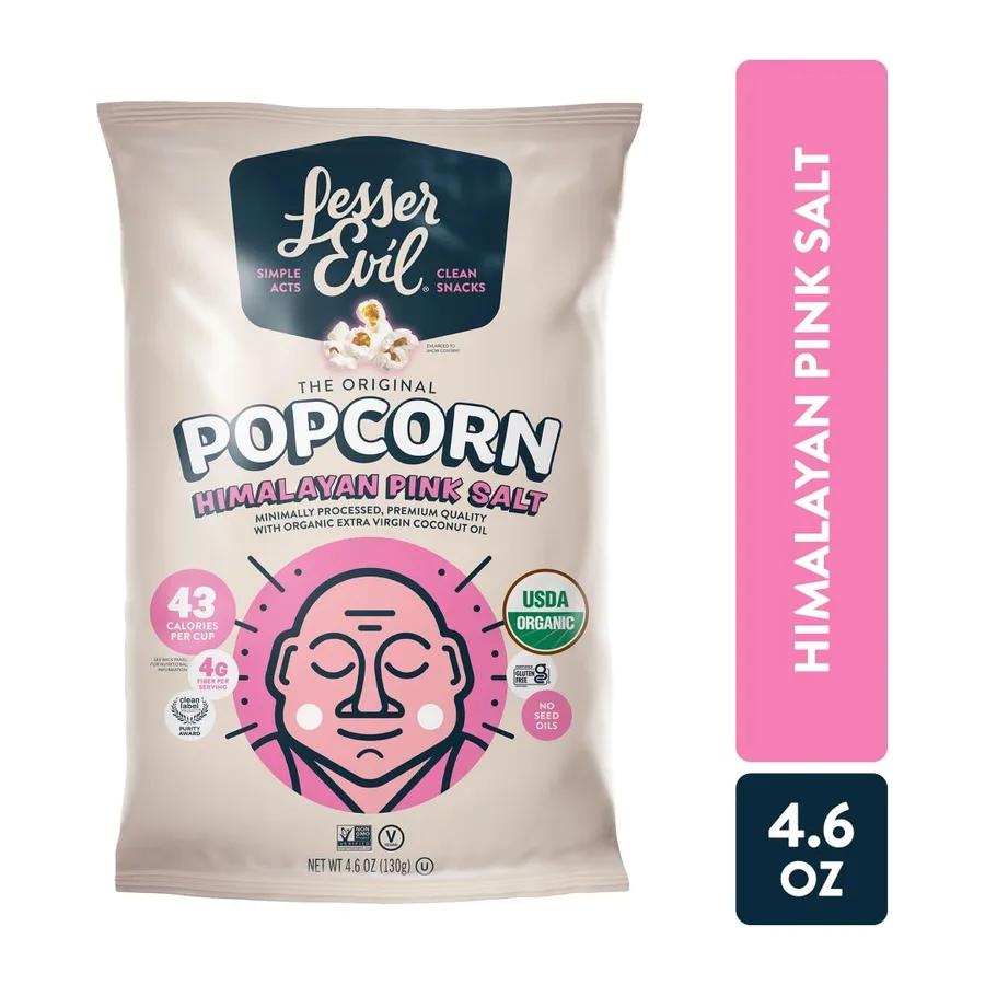 Lesserevil Organic Popcorn, Himalayan Pink Salt, front of pack