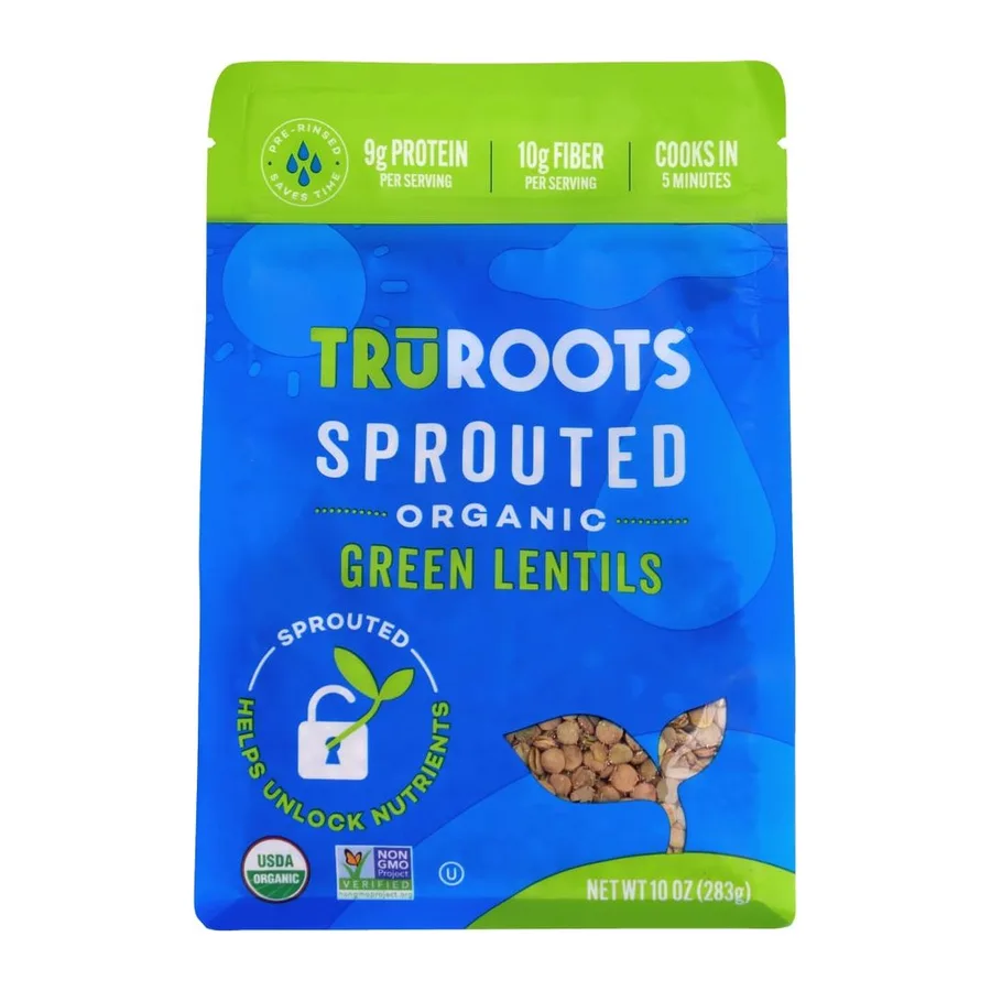 TruRoots Organic Sprouted Green Lentils, front of pack