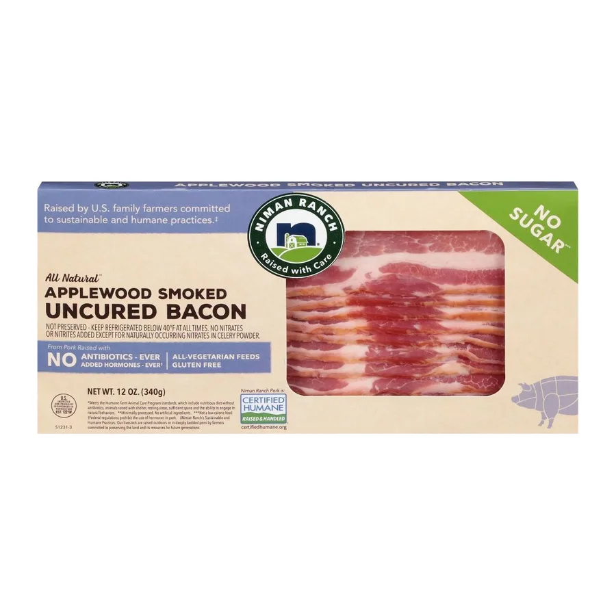 Niman Ranch Applewood smoked uncured bacon, front of pack
