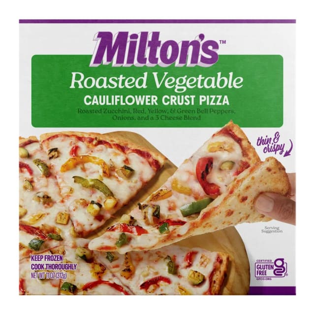 Milton's Craft Bakers Cauliflower Crust Roasted Vegetable Pizza, front of pack