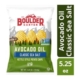 Boulder Canyon Avocado Oil Kettle Cooked Canyon Cut Potato Chips - Sea Salt, front of pack