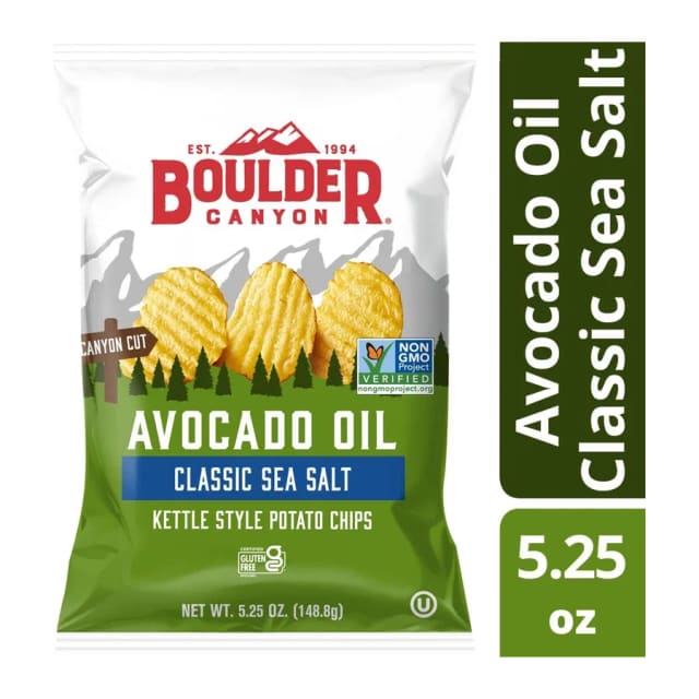 Boulder Canyon Avocado Oil Kettle Cooked Canyon Cut Potato Chips - Sea Salt, front of pack