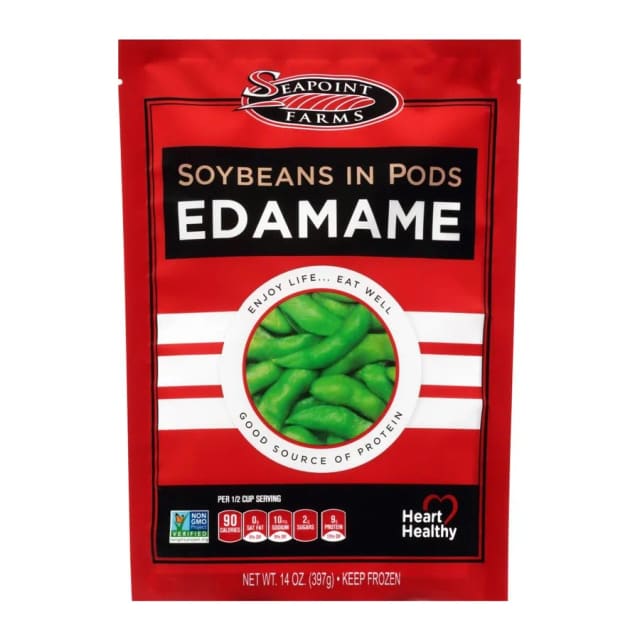 Seapoint Farms Edamame soybeans in pods, front of pack