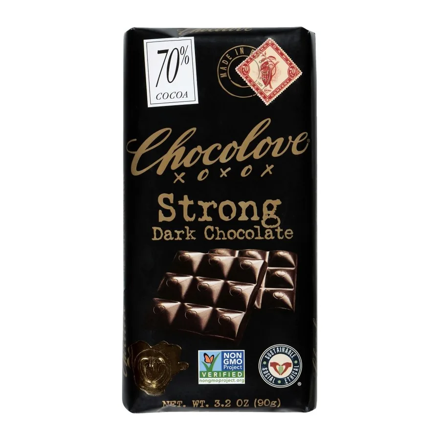 Chocolove Strong Dark Chocolate, front of pack