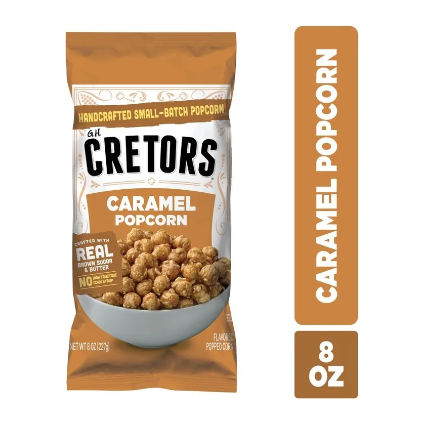 G.H. Cretors Caramel Flavoured Popcorn, front of pack