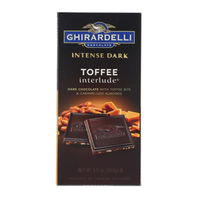 Ghirardelli Choc bar intns dark toffe, front of pack