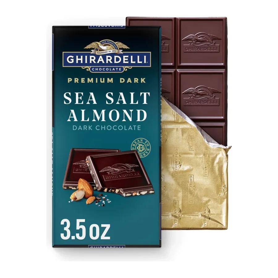 Ghirardelli Sea salt almond intense dark chocolate, front of pack