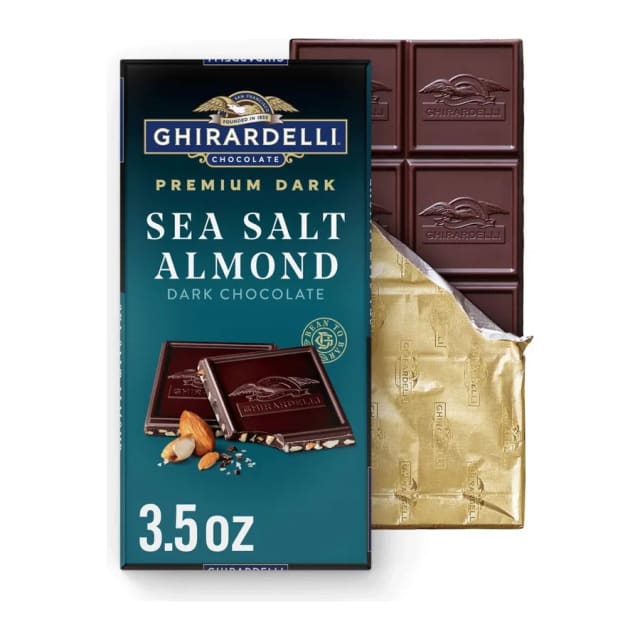Ghirardelli Sea salt almond intense dark chocolate, front of pack