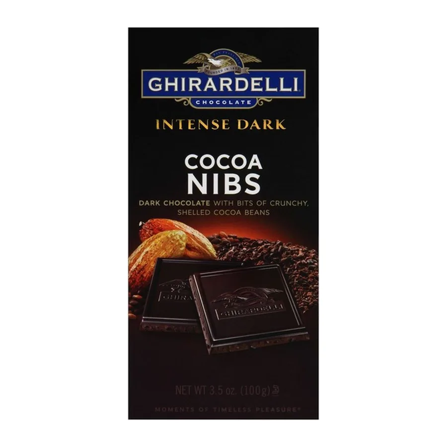 Ghirardelli Intense dark chocolate cocoa nibs, front of pack