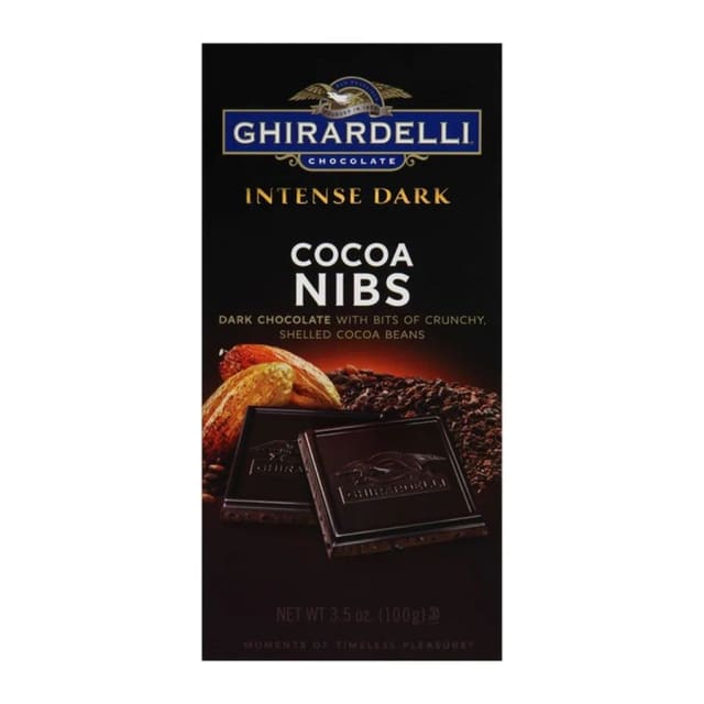 Ghirardelli Intense dark chocolate cocoa nibs, front of pack