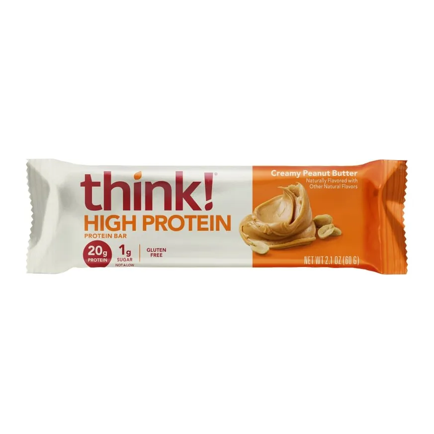 Think! Protein bars creamy peanut butter, front of pack