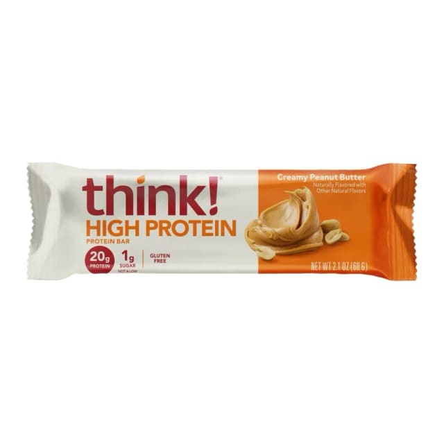 Think! Protein bars creamy peanut butter, front of pack