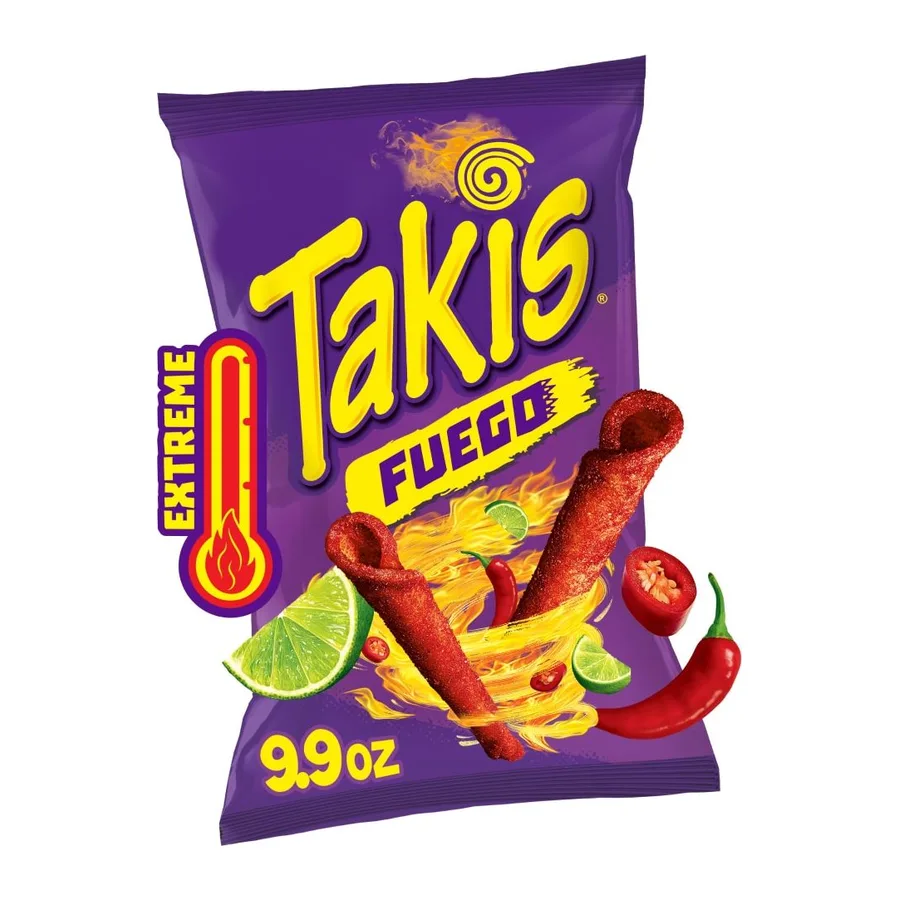 Takis Fuego - hot chili pepper & lime tortillas chips, front of pack