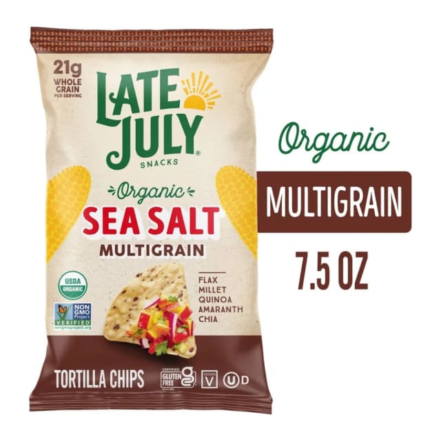 Late July Organic Sea Salt Multigrain Tortilla Chips, front of pack