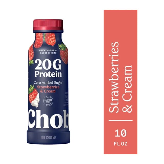 Chobani Strawberry Cream Yogurt Drink, front of pack