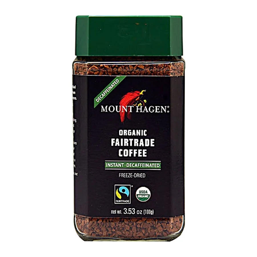 Mount Hagen Organic Fairyrade Instant Decaffeinated Coffee, front of pack