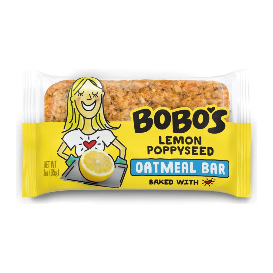 Bobo's Lemon Poppy Seed Oat Bar, front of pack