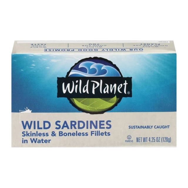 Wild Planet Wild Sardines Skinless & Boneless Fillets In Water, front of pack