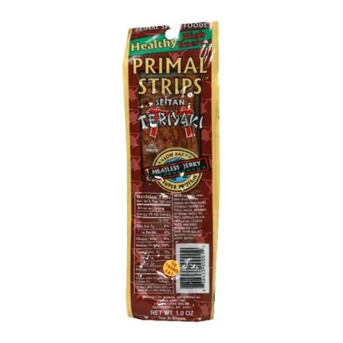 Primal Strips Meatless Vegan Jerky Seitan Teriyaki, front of pack
