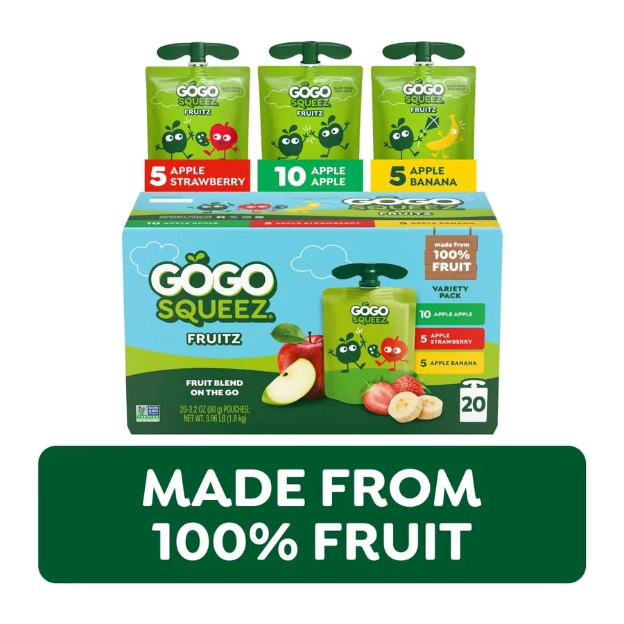Gogo Squeez Variety Pack (Apple Apple/Apple Strawberry/Apple Banana) Fruit On The Go, front of pack
