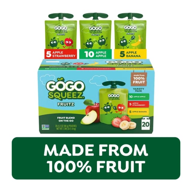 Gogo Squeez Variety Pack (Apple Apple/Apple Strawberry/Apple Banana) Fruit On The Go, front of pack