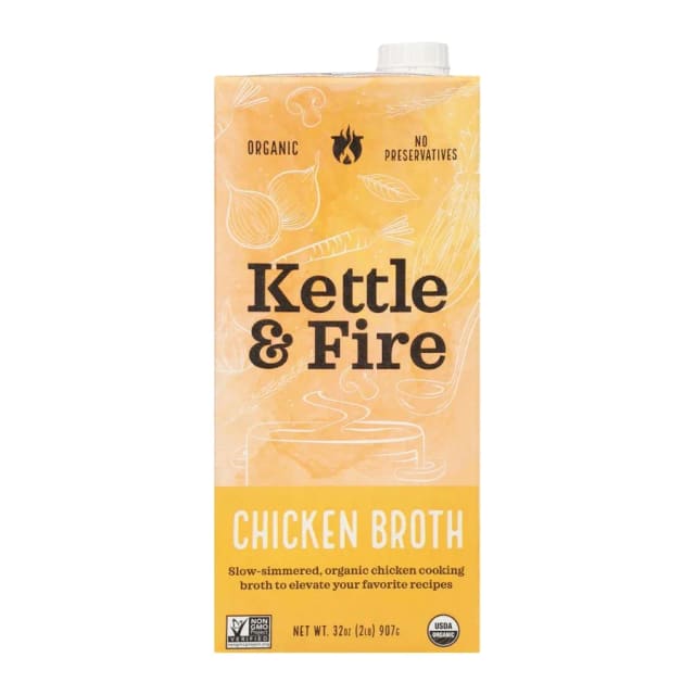 Kettle & Fire Low Sodium Chicken Broth, front of pack