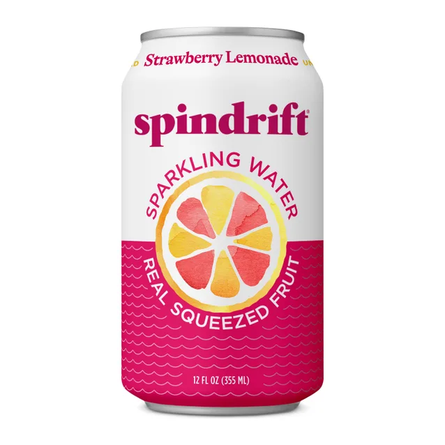 Spindrift Unsweetened Lemonade Sparkling Water Strawberry Lemonade, front of pack