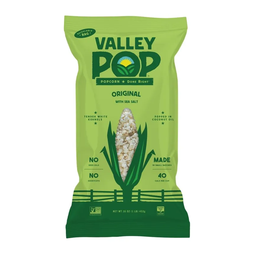 Valley Pop Tender White Popcorn With Sea Salt, front of pack