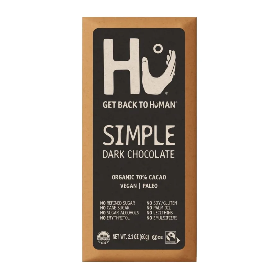 Hu Simple Dark Chocolate Bar, front of pack
