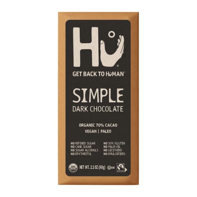 Hu Simple Dark Chocolate Bar, front of pack