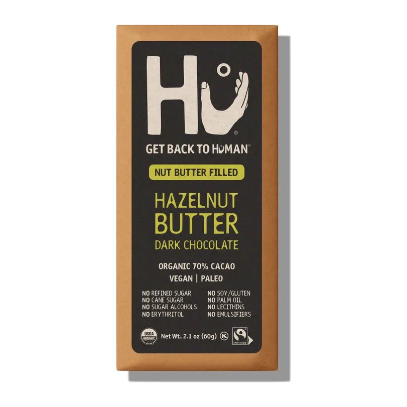 Hu Hazelnut Butter Dark Chocolate Bar, front of pack