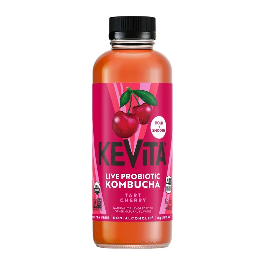 Kevita Organic Sparkling Probiotic Drink Strawberry Acai Coconut, front of pack