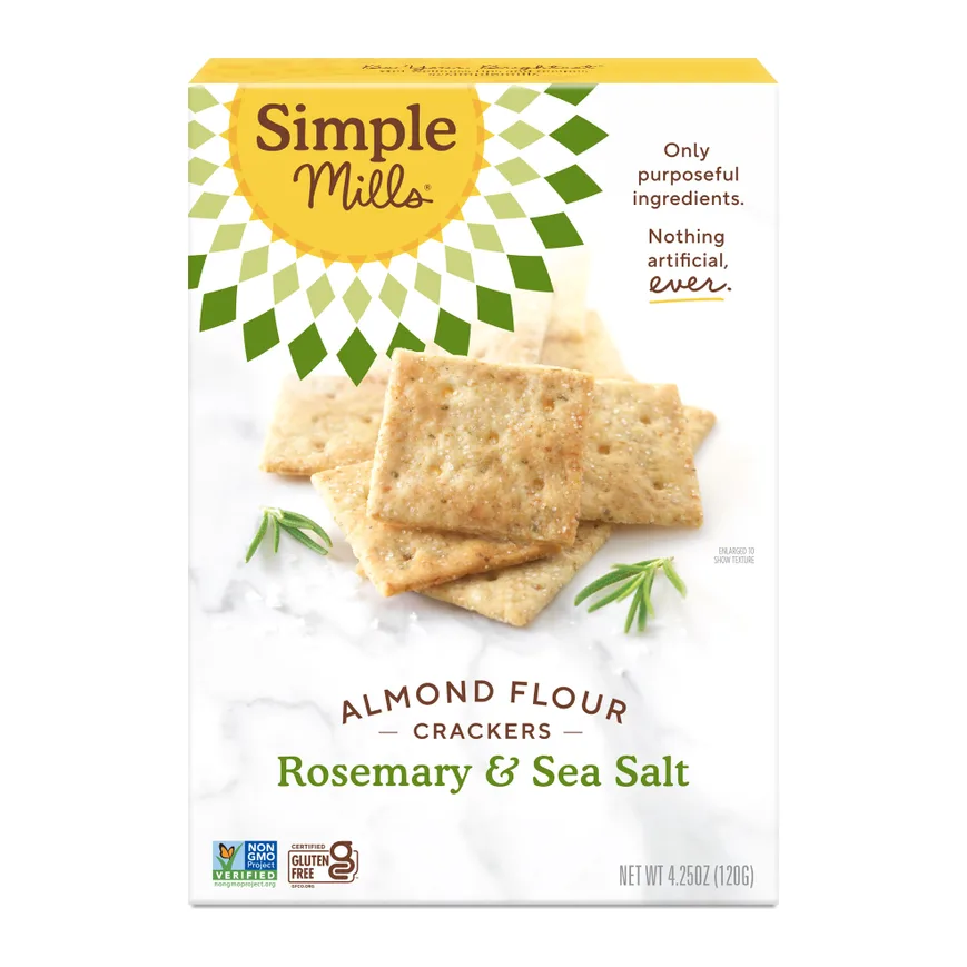 Simple Mills Rosemary & Sea Salt Almond Flour Crackers, front of pack